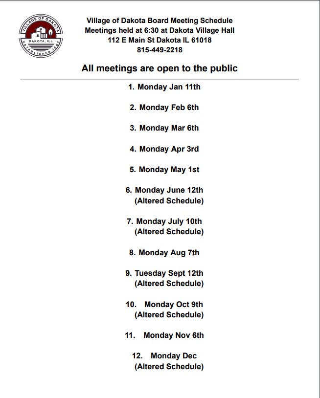 Schedule of Meetings 2023 